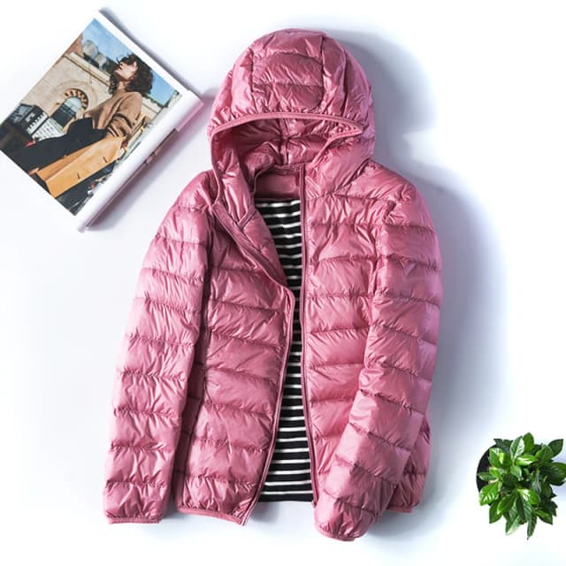 0-10 ℃   ผู้หญิงเป็ดสีขาวลงเสื้อแจ็คเก็ตฤดูใบไม้ร่วงฤดูหนาวหญิงHooded Ultra LightแบบพกพาPuffy Coats Windproof Slim Warm Parkas 7XL