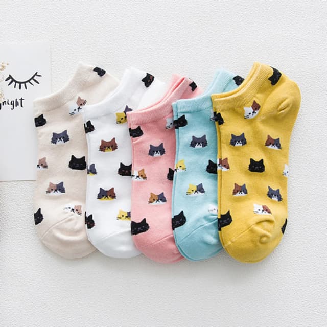 ถุงเท้าแมวน่ารักสำหรับผู้หญิง5คู่ถุงเท้า KAOS Kaki pendek Mata Kaki ลายการ์ตูนสัตว์ลูกแมว MODE Korea เด็กผู้หญิงถุงเท้าลำลอง