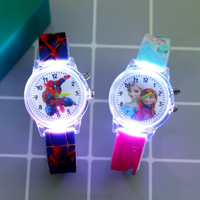 Disney Princess Elsa นาฬิกาเด็กผู้หญิงซิลิโคนการ์ตูนส่องสว่างนาฬิกาข้อมือเด็กนาฬิกาของเล่นนาฬิกา reloj infantil
