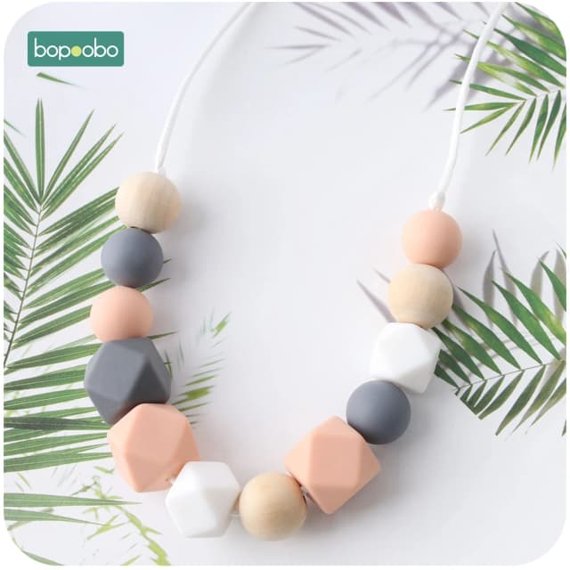 Bopoobo 1 PC Baby Teething สร้อยคอซิลิโคนซิลิโคนเกรดอาหารลูกปัดหกเหลี่ยมของเล่นเด็กซิลิโคน Perle BPA ฟรี Baby Teether
