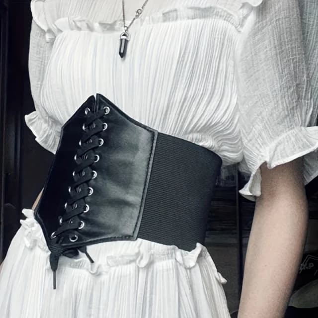 ใหม่รัดตัว Punk สีดําเข็มขัดกว้าง Pu หนัง Slimming Body เข็มขัดผู้หญิงเข็มขัดเอวหญิง Cummerbunds