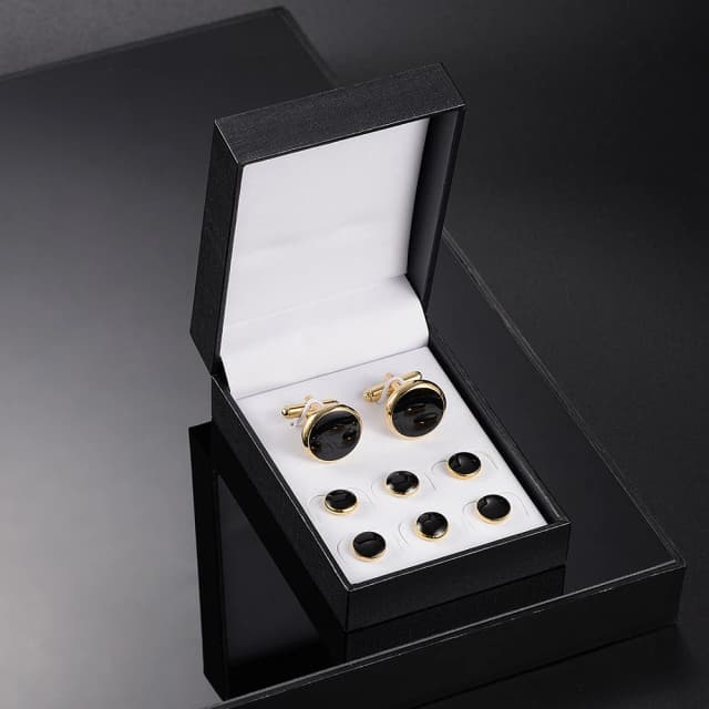 Luxury Cufflinks ชุดสําหรับชาย 8 ชิ้นชุดพรีเมี่ยม Tuxedo Studs กับปุ่มเสื้ออุปกรณ์เสริมของขวัญกล่องงานแต่งงาน Tie Buckles Cufflinks
