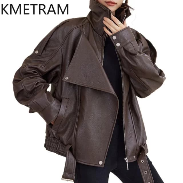 100% Sheepskin จริงหนังแจ็คเก็ตผู้หญิงฤดูหนาวเสื้อผ้า Cropped แจ็คเก็ตรถจักรยานยนต์คุณภาพสูง Outerwears 2024бка