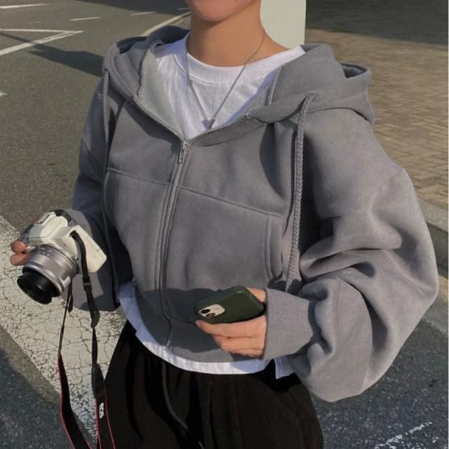 ฤดูใบไม้ร่วงฤดูหนาวHooded Hoodiesผู้หญิงสบายๆStreetwear Zip Upเสื้อแขนยาวแจ็คเก็ตHarajuku Y2K Crop Tops Hoodเสื้อ
