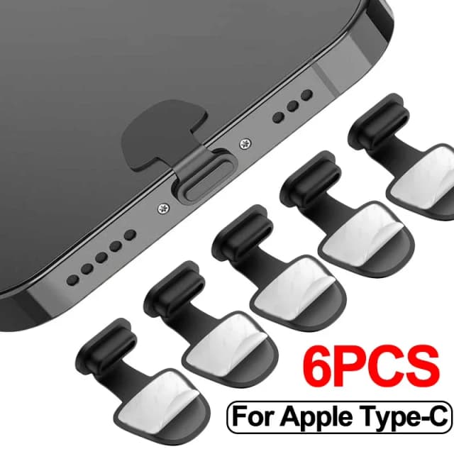 6PCS พอร์ตชาร์จ Anti-Dust Dirt ปลั๊กฝุ่นสําหรับ iPhone Samsung USB Type-C พอร์ต Protector ซิลิโคนปลั๊กฝุ่น Anti-Lost หมวก