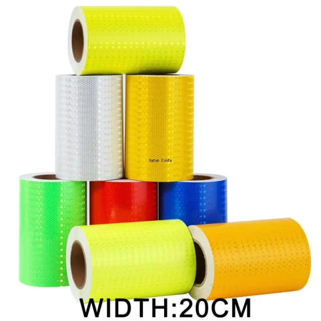 แถบเทปแจ้งเตือนสะท้อนแสงสีขาวสีแดงสีเหลืองสีเขียวสีฟ้ากันน้ำเพื่อความปลอดภัยในเวลากลางคืนสติ๊กเกอร์ติดผนังด้วยตนเอง5เมตรสำหรับรถบรรทุกรถยนต์
