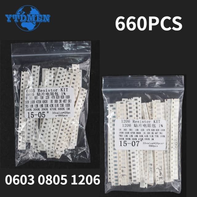 660PCS ตัวต้านทาน SMD 0603 0805 1206 1% ความต้านทานสารพันชุด 1 Ohm - 1M Ohm ตัวต้านทานชิป