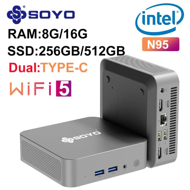 SOYO M4 Pro Mini PC Intel Alder Lake N95 Mini PC คอมพิวเตอร์ PC Win11 Pro Mini PC DDR4 8G/16G RAM 256/512GB ROM WiFi5 BT5.0 เดสก์ท็อป