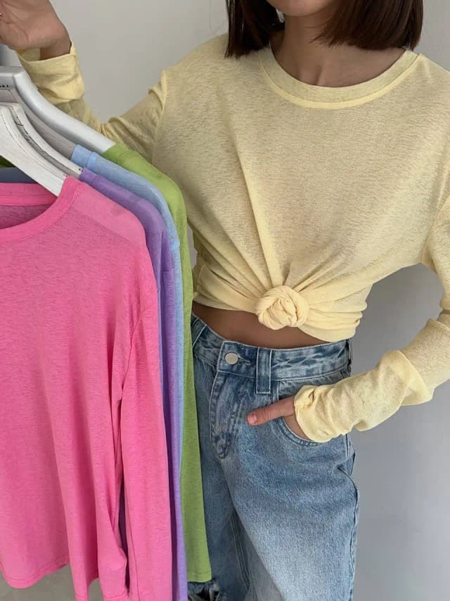 Hirsionsan 2025 Basic Soft Tเสื้อผู้หญิงฤดูร้อนฤดูใบไม้ร่วงแขนยาวหลวมด้านล่างTeesสุภาพสตรีสบายๆถักนุ่มเสื้อผู้หญิง