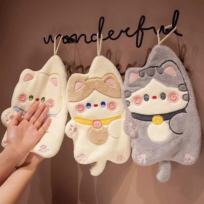 【Peace】ผ้าเช็ดมือลายการ์ตูนแมว น่ารัก ผ้าทำความสะอาดสำหรับห้องครัว ห้องน้ำ ผ้าเช็ดมือแบบแขวน ซึมซับน้ำได้ดีเยี่ยม ผ้าเช็ดหน้า
