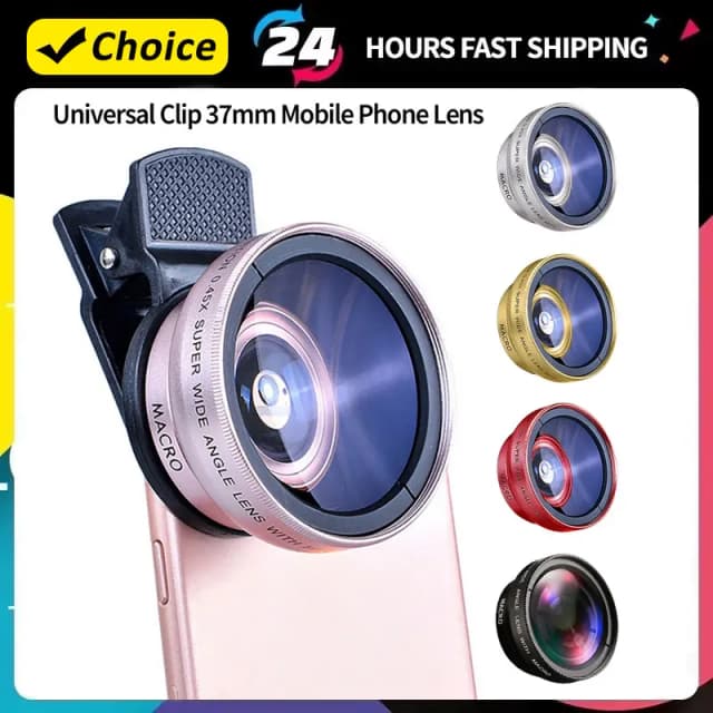 Universal 2 IN 1 เลนส์คลิป 37 มม.เลนส์โทรศัพท์มือถือ Professional 0.45x 49uv มุมกว้าง + Macro HD เลนส์สําหรับ iPhone Xiaomi 12