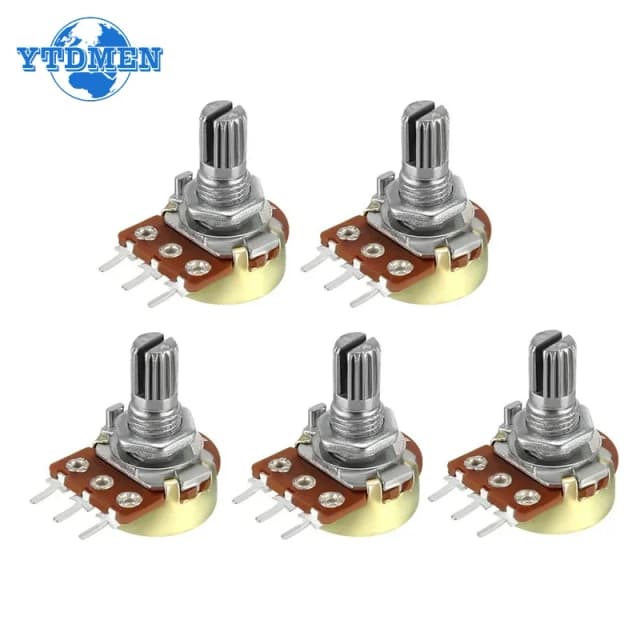 5PCS Linear TAPER Potentiometer ชุด WH148 B1K B2K B5K B10K B20K B50K B100K B250K B500K B1M 15mm SHAFT 3Pin พร้อมถั่วและเครื่องซักผ้า