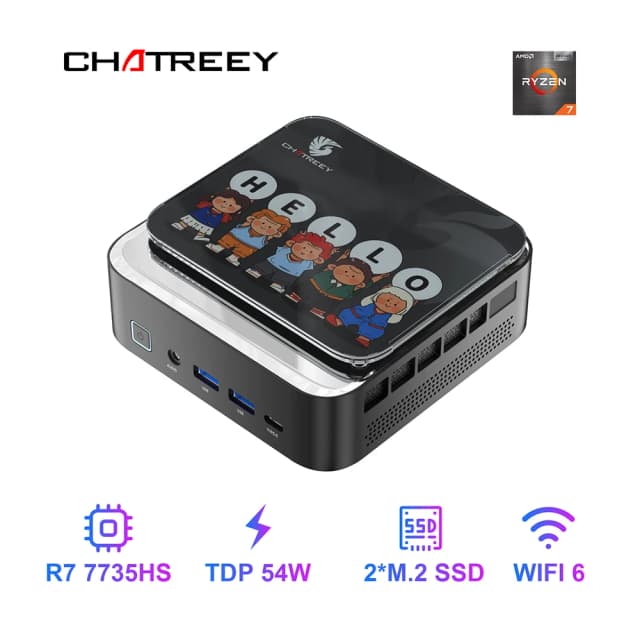 AMD Ryzen 7 7735HS 680M Chatreey AN3P Mini PC Gaming คอมพิวเตอร์เดสก์ท็อปพร้อม WiFi 6/บลูทูธ 5.2 // HDMI/DP