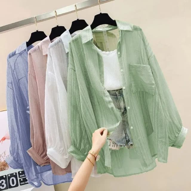 เสื้อผ้ากันแดดสำหรับผู้หญิง เสื้อชีฟองบางเบาโปร่งแสง สไตล์เกาหลีฮาราจูกุ เสื้อหลวมๆ สไตล์ลำลอง เสื้อคลุมคาร์ดิแกนสำหรับผู้หญิง