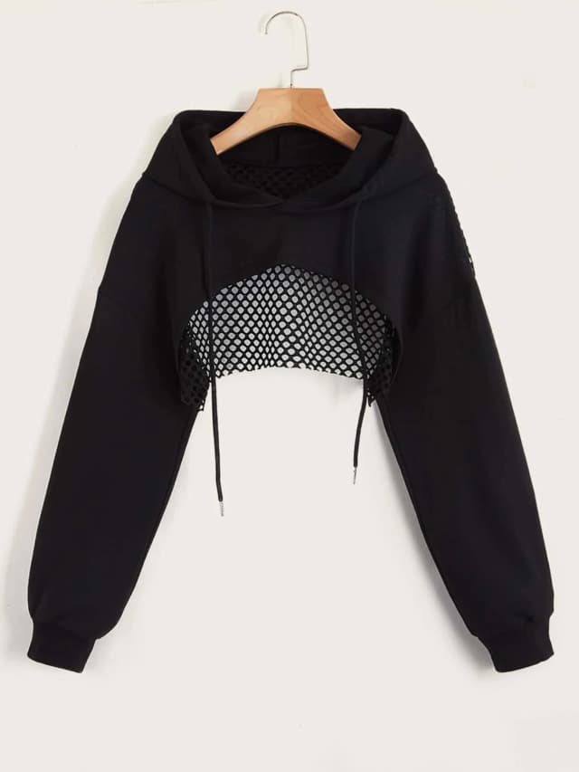 Street Sport Drop สายรัดไหล่ Hollow Out Super Crop Sports Hoodie ไม่มี Cami Top
