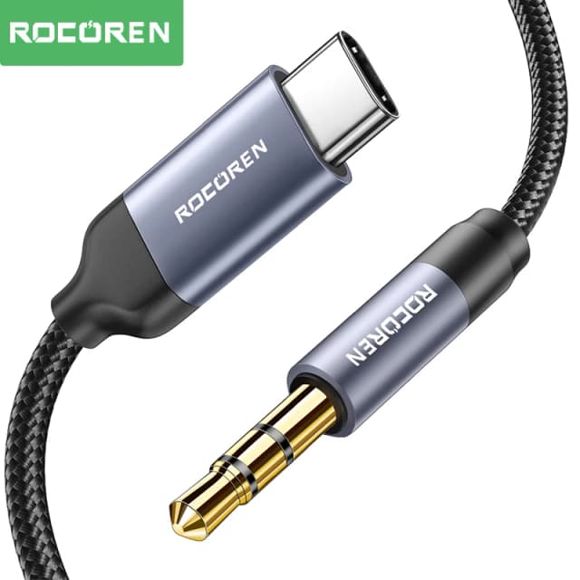 Rocoren สาย AUX ประเภท C ถึง 3.5 มม.แจ็คปลั๊กอะแดปเตอร์ลําโพงสําหรับ Huawei iPone Realme รถหูฟังคอมพิวเตอร์แปลงสาย