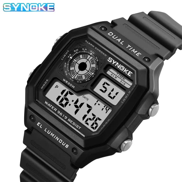 Synoke นาฬิกาดิจิตอลทหารสำหรับผู้ชาย, นาฬิกากีฬาโครโนกราฟเรืองแสงกันน้ำนาฬิกาข้อมืออิเล็กทรอนิกส์ชาย relogio masculino