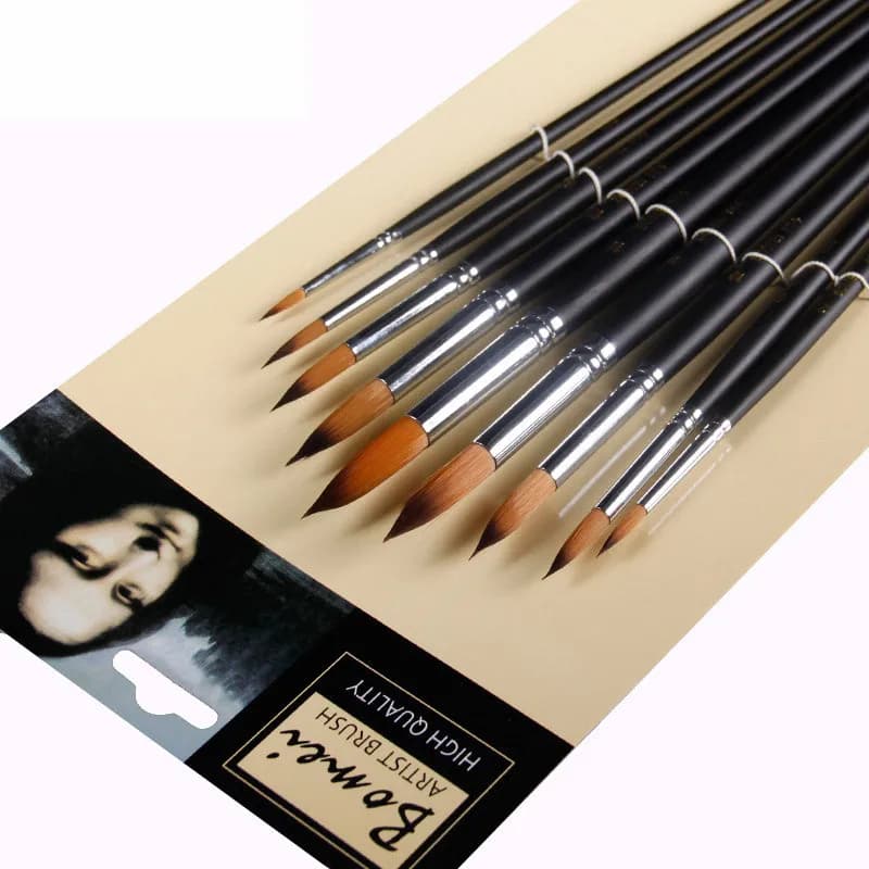 แปรงทาสีสีน้ํา Professional รอบแปรง 9 ชิ้น/เซ็ตแปรงทาสีสําหรับน้ํามันสีน้ําภาพวาดอะคริลิคยาว