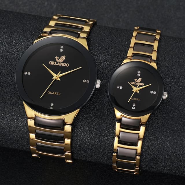1/2PCS คู่นาฬิกาแฟชั่นสแตนเลสสตีลผู้ชายผู้หญิง Analog ควอตซ์นาฬิกาชุด