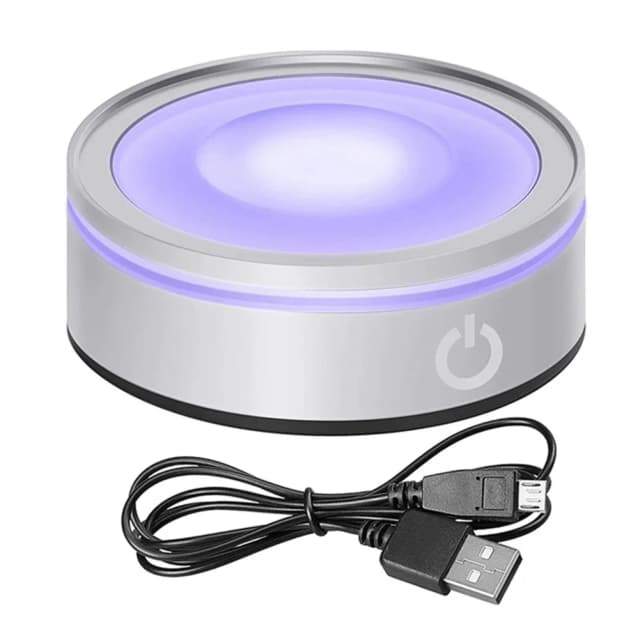 ฐานไฟ LED พร้อมกรอบภาพศิลปะกระจกคริสตัลสีเงินเว้าฐานแสง3D สัมผัสที่ละเอียดอ่อน
