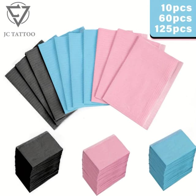 JC TATTOO 125 ชิ้นทันตกรรม Bibs Disposable Tattoo ผ้าเช็ดทําความสะอาด 13 "x 17" 3 ชั้นแผ่นกันน้ําสําหรับเล็บ Tech คลินิกทันตกรรม Tattoo