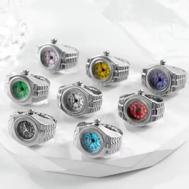 แหวนนาฬิกาใหม่ร้อนขาย Creative Alloy SHELL Finger Circular Dial คู่ผู้ชายและผู้หญิง