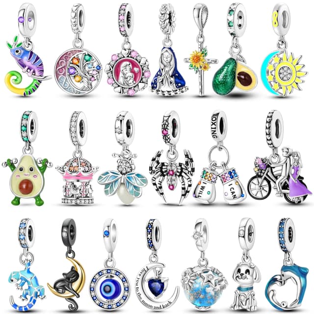 Silver Plated Chameleon Avocado Moon SPINNING Eye Charms กําไลข้อมือ Charm ลูกปัดจี้ Dangle สร้อยข้อมือผู้หญิงเครื่องประดับ