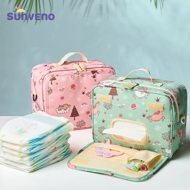 Sunveno Baby ถุงผ้าอ้อม S Tas Bersalin สำหรับทิ้ง Reusable แฟชั่นพิมพ์เปียกแห้งถุงผ้าอ้อมสำหรับผ้าอ้อม2ขนาด