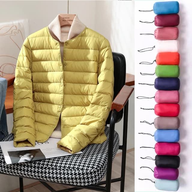 2024 สินค้าใหม่ฤดูใบไม้ร่วงฤดูหนาวผู้หญิงอบอุ่นเป็ดสีขาวลงSlimแจ็คเก็ตหญิงแฟชั่นUltraน้ําหนักเบาPackable Puffer Coats