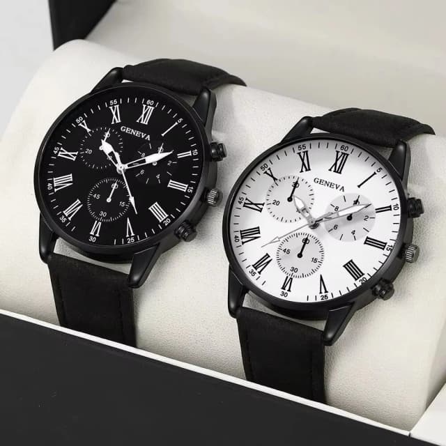MSCXDK ยี่ห้อ 2PCS ชุดคู่แฟชั่น Casual นาฬิกาหนังสุภาพสตรีนาฬิกาข้อมือควอตซ์นาฬิกา Montre Femme