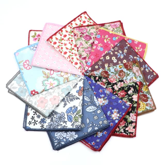 แสงสีดอกไม้ผ้าเช็ดหน้าผ้าฝ้าย 100% พิมพ์ดอกไม้รูปแบบ Hanky สําหรับผู้ชายผู้หญิงงานแต่งงานแบบสบายๆ Pocket Square ของขวัญ