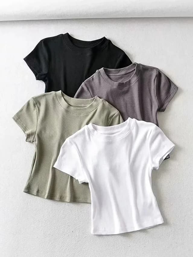 ฤดูร้อนเซ็กซี่ผู้หญิง O-คอแขนสั้นเสื้อยืด Slim Elastic Skinny Crop Tops