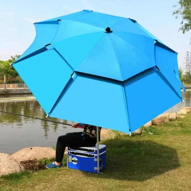 2.2M Double-Layerพับ Parasol Fishing Rod ร่มตกปลากลางแจ้งCamping Beach Parasolร่มWindproof Shadeเครื่องมือตกปลา