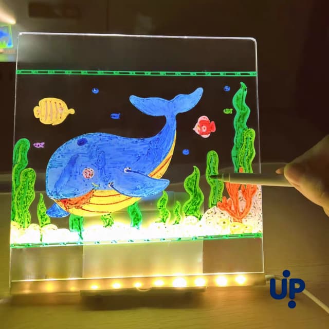 กระดานข้อความอะคริลิคเรืองแสง กระดานวาดภาพเรืองแสง DIY สำหรับเด็ก พร้อมปากกา 7 สี