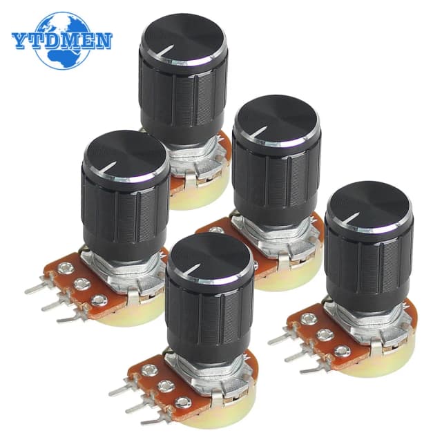 5 ชุด WH148 Linear TAPER Potentiometer โรตารี่ตัวต้านทาน 15mm 3pin 1K 2K 5K 10K 20K 50K 100K 250K 1M สีดําอลูมิเนียมชุดลูกบิด