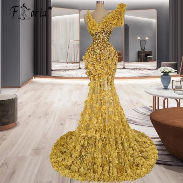 Vestido Gala ลูกปัดหรูหรา Mermaid Evening Dresses Cotur ทองคริสตัลดูไบ Appliques Party ชุดราตรี robe pailletée femme soirée