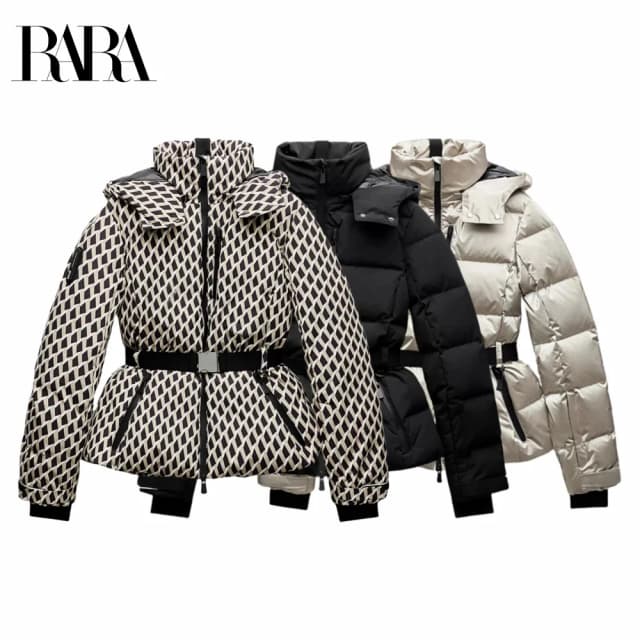 2025 RARAใหม่ผู้หญิงแฟชั่นเอวเข็มขัดHooded Downแจ็คเก็ตผ้าฝ้ายเดินทางWarm Windproof Jacketสวมใส่สบายยิ่งขึ้น