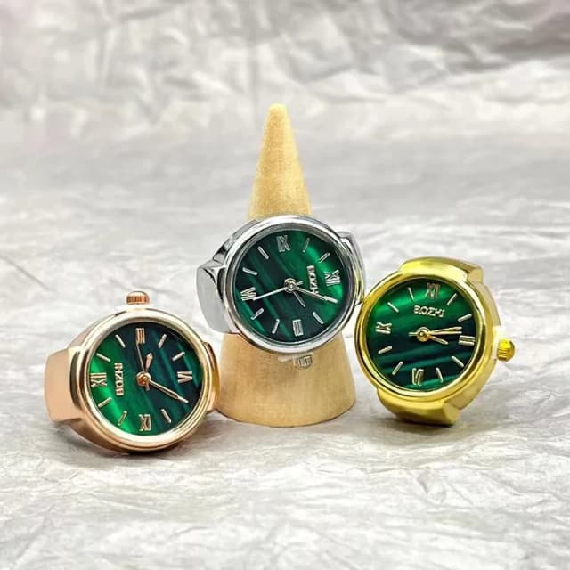 ใหม่ร้อนขาย Creative Alloy SHELL Finger รอบสีเขียว Dial คู่ผู้ชายและผู้หญิงแหวนนาฬิกา