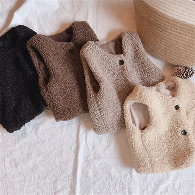 ฤดูใบไม้ร่วงฤดูหนาวเด็กขนแกะ Plus กํามะหยี่เสื้อกั๊กเด็กหญิง Plush เสื้อกั๊กเดี่ยว V คอเด็กแฟชั่นอบอุ่น Warm Coat