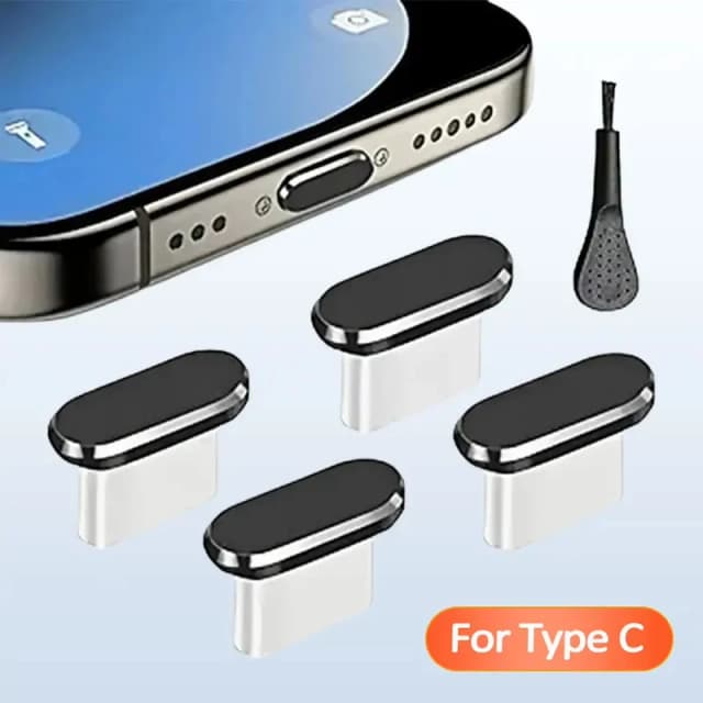 ฝาปิดกันฝุ่น USB C 4 ชิ้น พร้อมแปรงทำความสะอาด ป้องกันฝุ่น ฝาครอบพอร์ตชาร์จ สำหรับ iPhone15 16 Samsung สมาร์ทโฟน