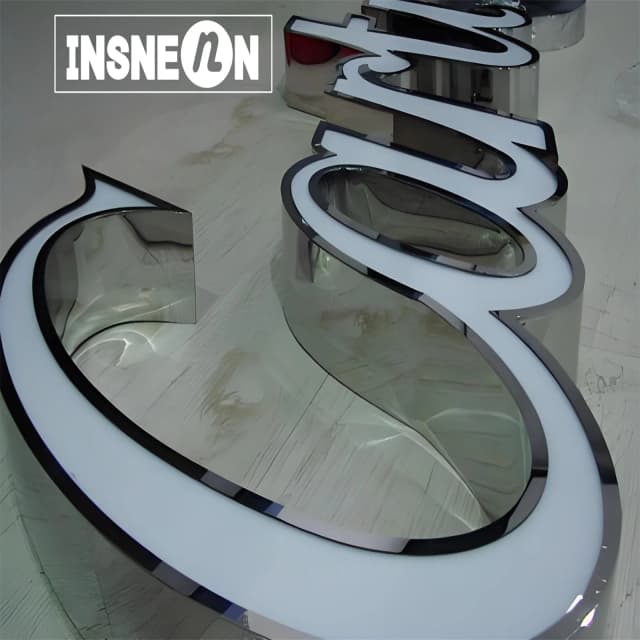 ป้ายอักษรเหล็กสแตนเลสกลางแจ้งป้ายหน้าร้านสัญญาณไฟแบ็คไลท์3D LED สัญญาณทางการค้าสัญญาณนีออนตัวอักษร