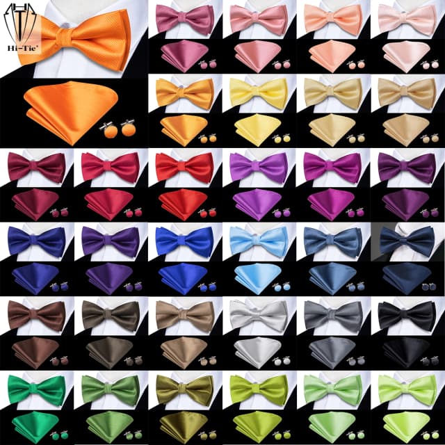 Dropshipping ผ้าไหมบุรุษ Bow Tie Hanky Cufflinks ชุด Pre-ผูกโบว์ผีเสื้อ Bowtie ขายส่งสำหรับชายธุรกิจ