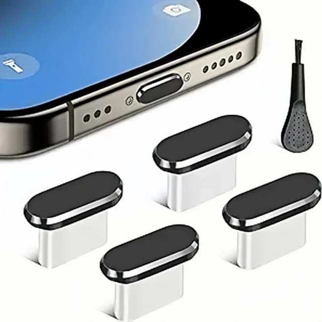 4 ชิ้น USB C ปลั๊กฝุ่นพร้อมแปรงทำความสะอาดป้องกันฝุ่น USB-C ปลั๊กฝาครอบพอร์ตชาร์จฝาครอบสำหรับซัมซุง เสี่ยวมี่โทรศัพท์ทุกรุ่น C