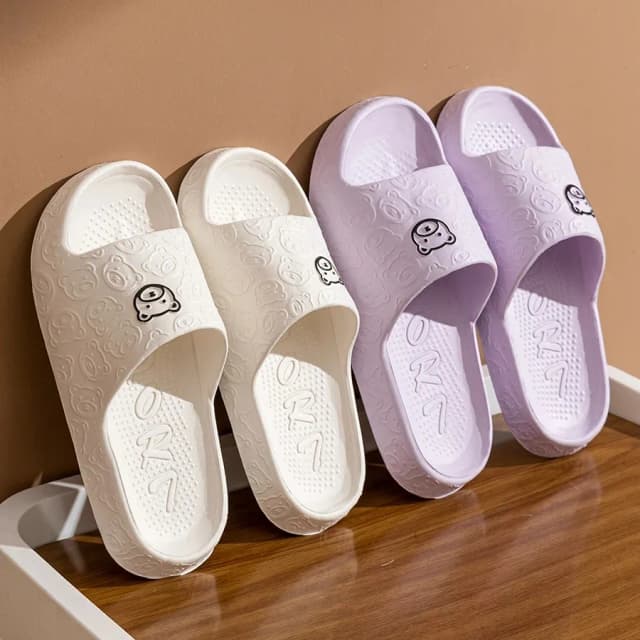 ผู้หญิงรองเท้าแตะลําลองฤดูร้อนน่ารักหมี Cool ห้องน้ํา Anti-SLIP สไลด์ Air Cushion ความสว่าง Soft Sole ผู้ชายรองเท้าแบนคู่