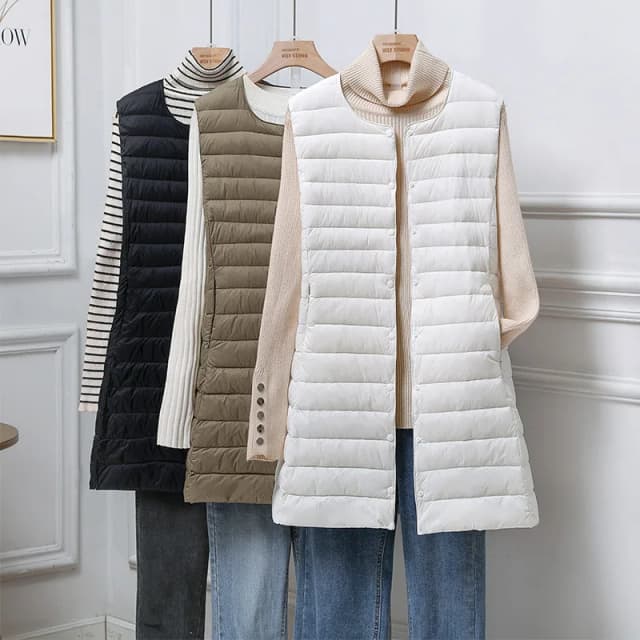 0-10 ℃ เสื้อกั๊กขนเป็ดแบบพกพาน้ำหนักเบาพิเศษสำหรับผู้หญิงฤดูใบไม้ร่วงฤดูหนาว