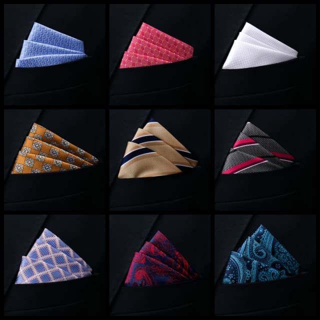 ผ้าเช็ดหน้าสไตล์ใหม่ขายร้อนสีดําชุดอุปกรณ์เสริม Kerchief ผู้ชายงานแต่งงานของขวัญวันเกิด Pocket Square Paisley