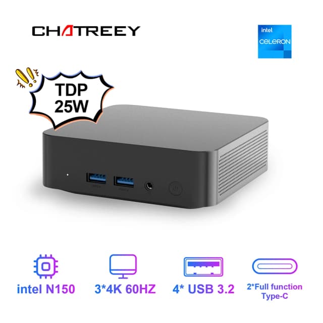 Chatreey T9H Mini PC Intel Twin Lake N150 WIFI 6Windows 11 Ultraกระเป๋าขนาดเล็กคอมพิวเตอร์Dual SSD Full Function Type-C 4K 60Hz RGB