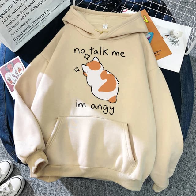 No Talk Me น่ารัก Angry Cat พิมพ์ผู้หญิง Hoody Hip Hop นุ่ม Hoodies Casual เสื้อขนแกะ Oversize ขนแกะผู้หญิง Streetwear