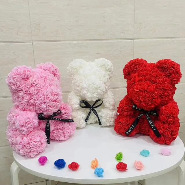 โรแมนติกวันวาเลนไทน์สร้างสรรค์ดอกไม้นิรันดร์ Rose หมีคริสต์มาสของขวัญ Rose Bear Hug หมีดอกไม้งานแต่งงานตกแต่งของขวัญ