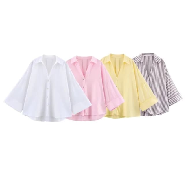 HipSeam เสื้อแขนกว้างผู้หญิงฤดูใบไม้ผลิไม่สมมาตร Hem ปุ่มผู้หญิงเสื้อ Simple Lady Johnny คอผ้าลินินเสื้อและเสื้อ